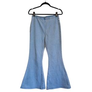 FOREVER 21 PREMIUM Light Blue Wash Pull On High Waist Bell Flare Jeans Large